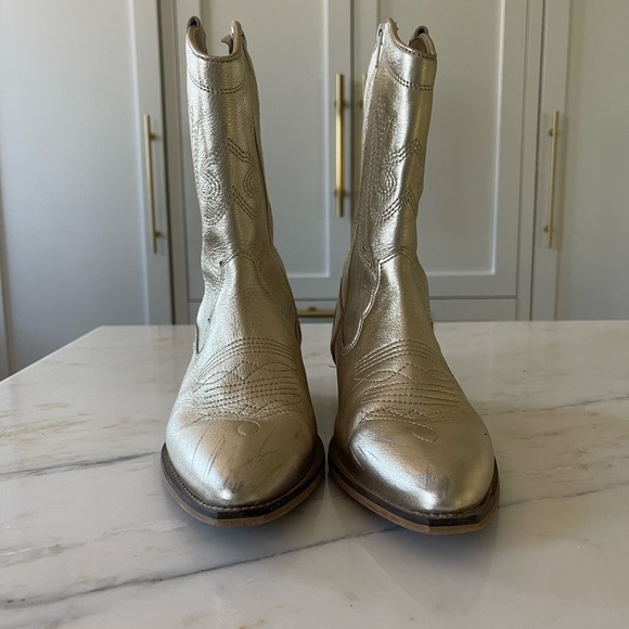 Vince Camuto Metallic Leather Cowboy Boot, Size 7, 10" Shaft, Worn 1x - Picture 3 of 16